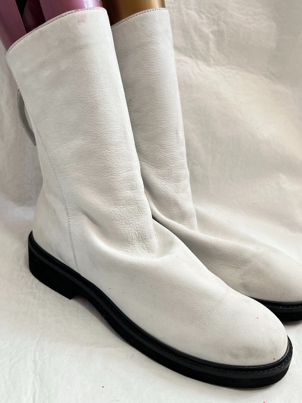 Free People boots Rylan white leather zip up asymmetrical 39 8.5 slouchy